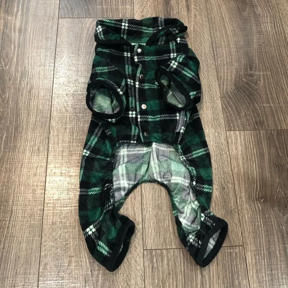 Dog Pj’s Size Small Green Plaid Dog Onesie